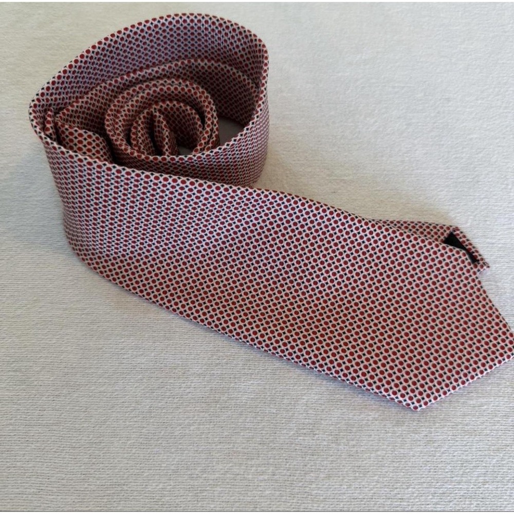 Cape Cod Neckwear Silk Tie Mens Red White Preppy Micro Geometric Dot Pattern